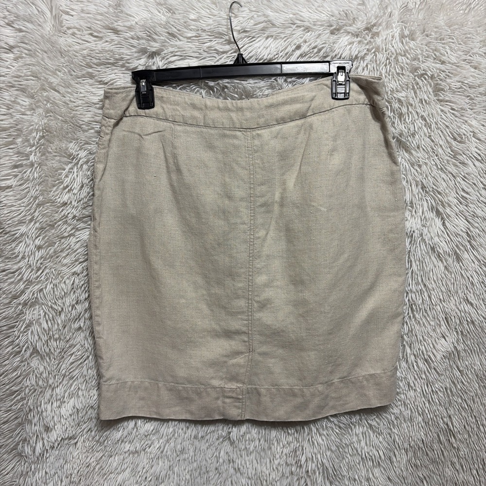 Eileen Fisher Women's Size Large Beige Linen Straight Pencil Midi Skirt - Picture 6 of 9